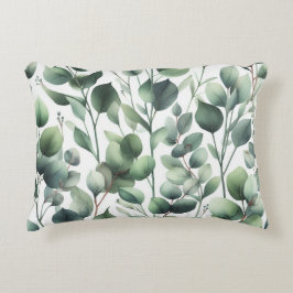 Klassieke groene eucalyptusbladeren op wit accent kussen