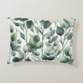 Klassieke groene eucalyptusbladeren op wit accent kussen
