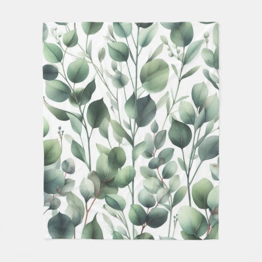 Klassieke groene eucalyptusbladeren op wit fleece deken (Voorkant)