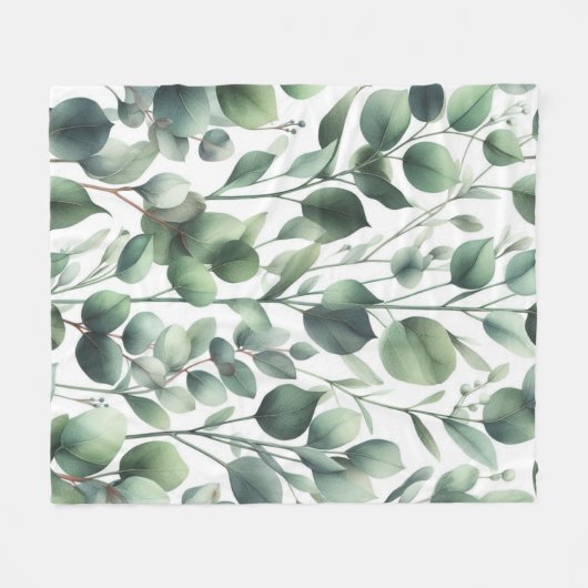 Klassieke groene eucalyptusbladeren op wit fleece deken (Voorkant (Horizontaal))