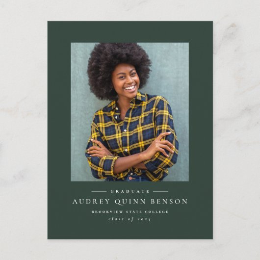 Klassieke groene foto afstuderen uitnodiging brief (Voorkant)