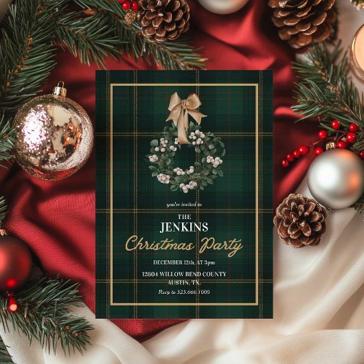 Klassieke groene geruite kerstfeest uitnodiging