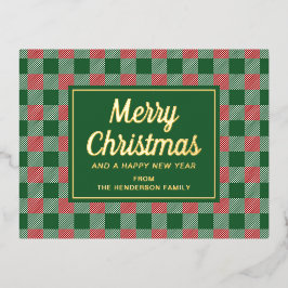 Klassieke groene geruite Kerstmis Goud Folie Feestdagen Briefkaart