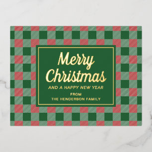 Klassieke groene geruite Kerstmis Goud Folie Feestdagen Briefkaart