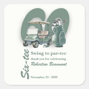 Klassieke groene golftasclubs 60e verjaardag vierkante sticker