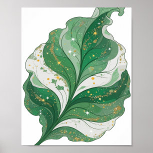 Klassieke groene GROENE BLAAD MET STERREN EN GLITT Poster