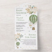 Klassieke groene hete luchtballon baby shower all in one uitnodiging (Binnen)