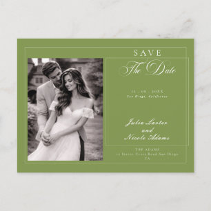 Klassieke groene ivoor kalligrafie save the date briefkaart