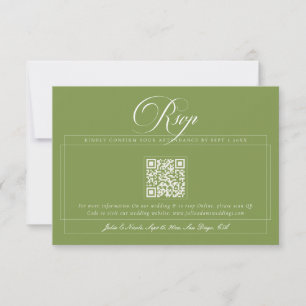 Klassieke groene ivoorkalligrafie QR-code bruiloft RSVP Kaartje