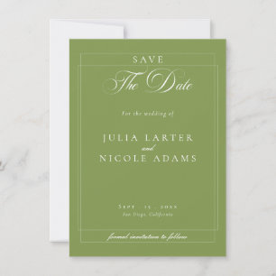 Klassieke Groene Ivoren Kalligrafie Foto Bruiloft Save The Date
