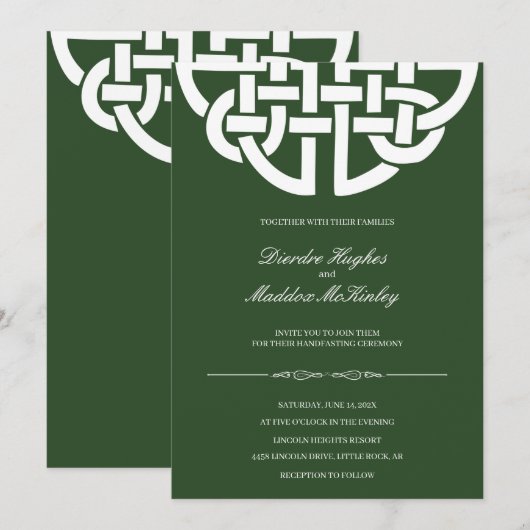 Klassieke Groene Keltische Knoop Handfasting Kaart (Voorkant / Achterkant)