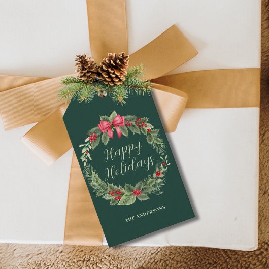 Klassieke Groene Kerstkrans Cadeaulabel