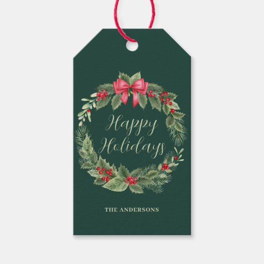 Klassieke Groene Kerstkrans Cadeaulabel (Voorkant)