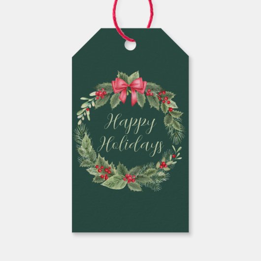 Klassieke Groene Kerstkrans Cadeaulabel (Achterkant)