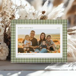 Klassieke Groene Kerstmis Familie Foto Feestdagenkaart
