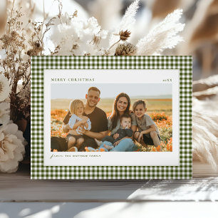 Klassieke Groene Kerstmis Familie Foto Feestdagenkaart