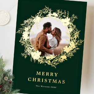 klassieke groene KERSTMIS GOUD krans foto Folie Feestdagenkaart