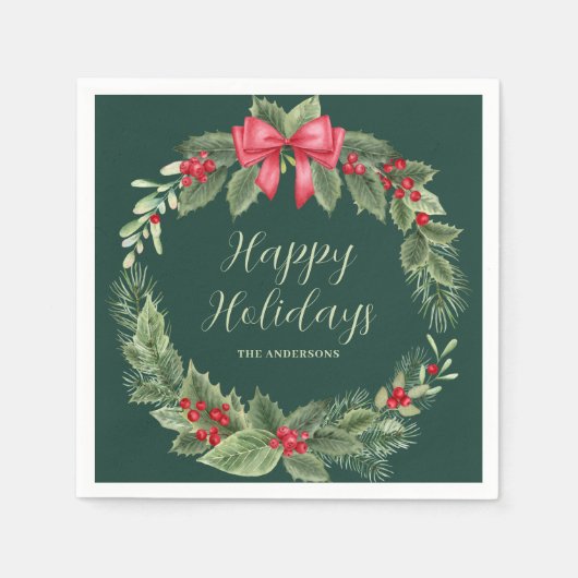 Klassieke Groene Kerstmis Krans Naam servetten (Voorkant)