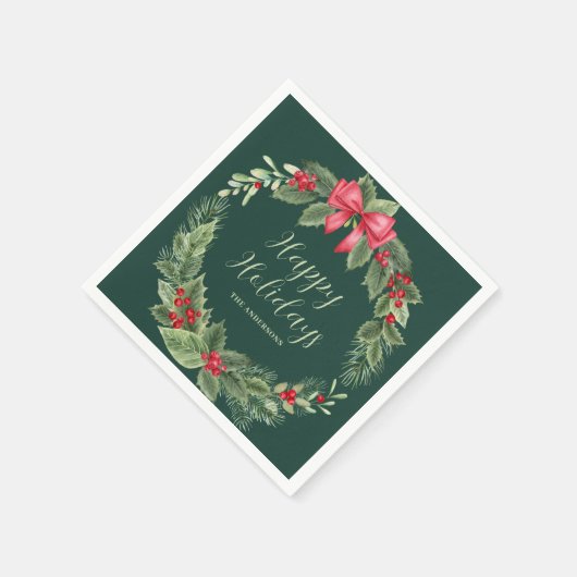 Klassieke Groene Kerstmis Krans Naam servetten (Hoek)