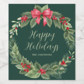 Klassieke Groene Kerstmis Krans Naam Wijn Etiket (Enkel label)