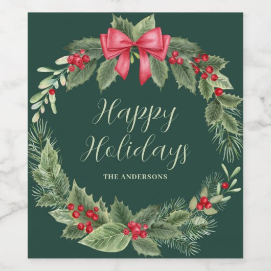 Klassieke Groene Kerstmis Krans Naam Wijn Etiket (Enkel label)