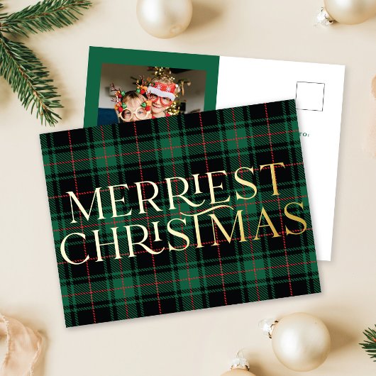 Klassieke groene kersttartan-Folie met  Folie Feestdagen Briefkaart