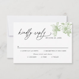 Klassieke groene maaltijdopties voor bruiloft RSVP Kaartje