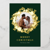 klassieke groene MERRY CHRISTMAS GOLD krans foto Folie Feestdagenkaart (Voorkant)