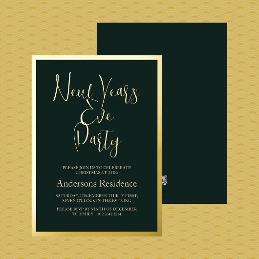 Klassieke Groene Oud en Nieuw Feestuitnodiging Folie Uitnodiging