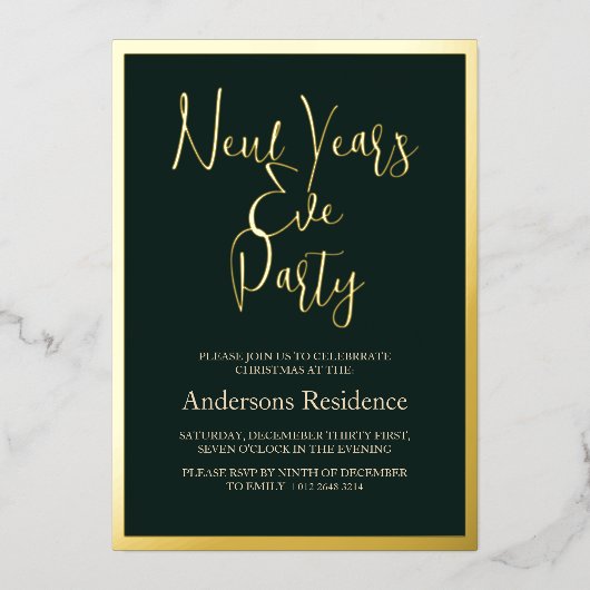 Klassieke Groene Oud en Nieuw Feestuitnodiging Folie Uitnodiging (Voorkant)