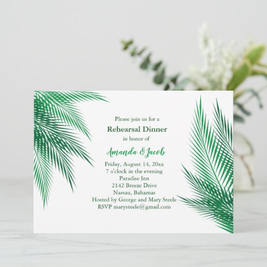 Klassieke groene palmenbladeren oefendinermaal kaart (Staand voorkant)