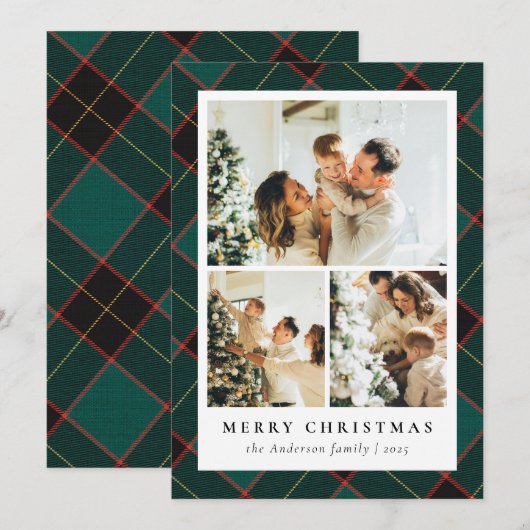 Klassieke Groene Plakken & Fotocollage Kerstmis Feestdagenkaart (Voorkant / Achterkant)