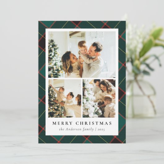 Klassieke Groene Plakken & Fotocollage Kerstmis Feestdagenkaart (Staand voorkant)