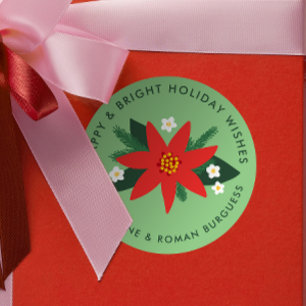 Klassieke Groene Poinsettia Kerst Vakantie Gift Ronde Sticker
