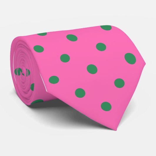Klassieke groene poladots Pattern op Hot Pink Stropdas (Opgerold)