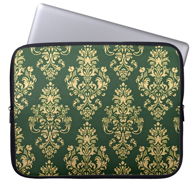 Klassieke groene rococo ornamenten laptop sleeve (Voorkant)