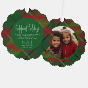Klassieke groene rode plaid - Foto - Happiest Holi Ornament Kaart