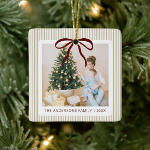 Klassieke groene roze strepen rode strik Kerstmis Keramisch Ornament