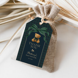 Klassieke groene ruit Teddybeer-babyshower Cadeaulabel
