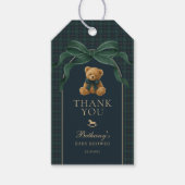 Klassieke groene ruit Teddybeer-babyshower Cadeaulabel (Voorkant)
