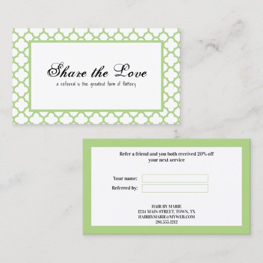 Klassieke Groene Scallop Verwijs een Vriend Aanbevelingskaartje (Voorkant / Achterkant)