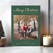 Klassieke Groene Script Kerst Foto Goud