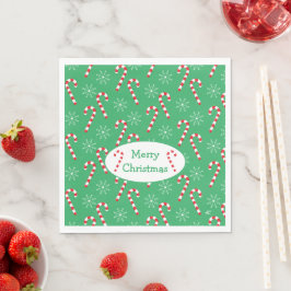 Klassieke groene snoepriet en snowflakes kerst servet
