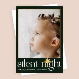 Klassieke Groene Stille Nacht Kerstster Foto Folie Feestdagenkaart