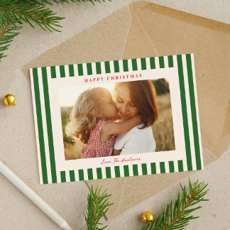 Klassieke groene streep foto kerstvakantie feestdagenkaart