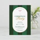 Klassieke groene streep Kerst uitnodiging (Staand voorkant)