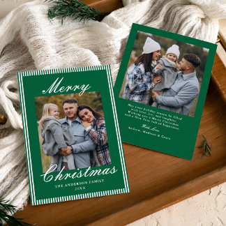 Klassieke groene strepen Oude-Money kerstfoto Feestdagenkaart