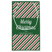 Klassieke groene strepen Vrolijk kerstfeest Klein Cadeauzakje (Achterkant)