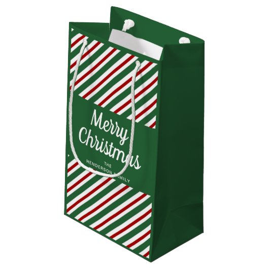 Klassieke groene strepen Vrolijk kerstfeest Klein Cadeauzakje (Achterkant Gekanteld)