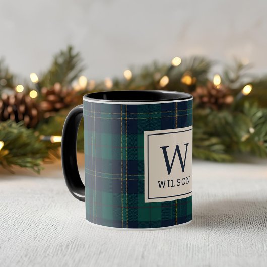 Klassieke groene tartan geruite monogram Kerstmis Mok